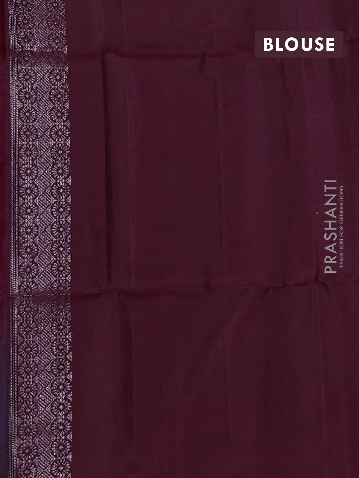 Pure soft silk saree maroon with allover silver zari stripe & buttas in borderless style - Image 4