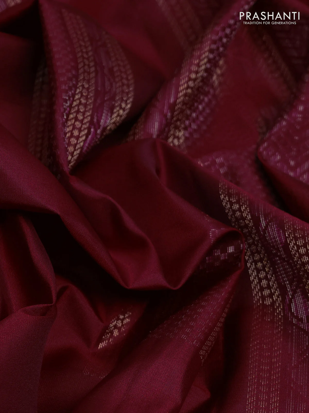Pure soft silk saree maroon with thread & zari woven box type buttas in borderless style - Image 3
