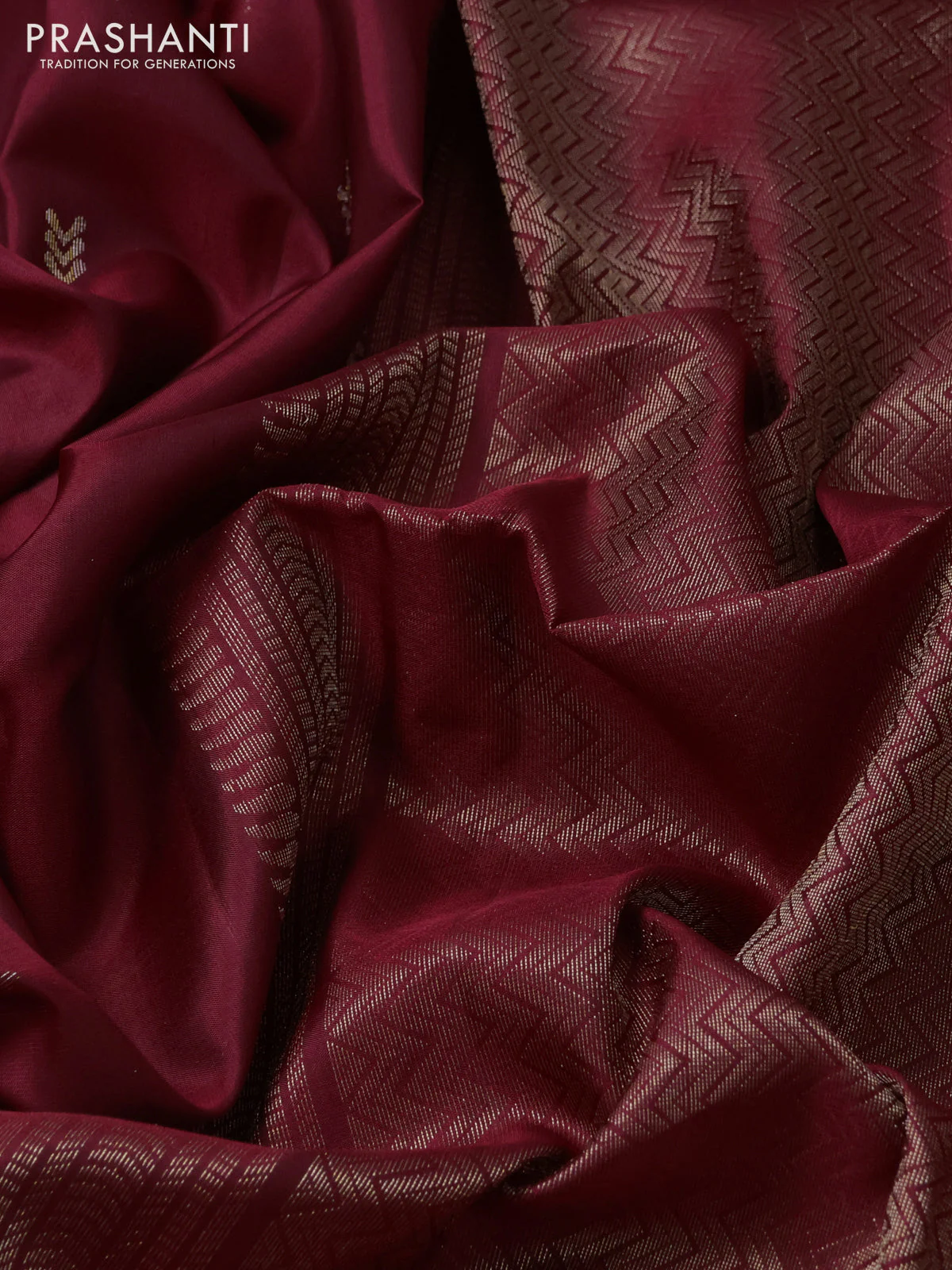 Pure soft silk saree maroon with zari woven buttas and long zari woven butta border - Image 3
