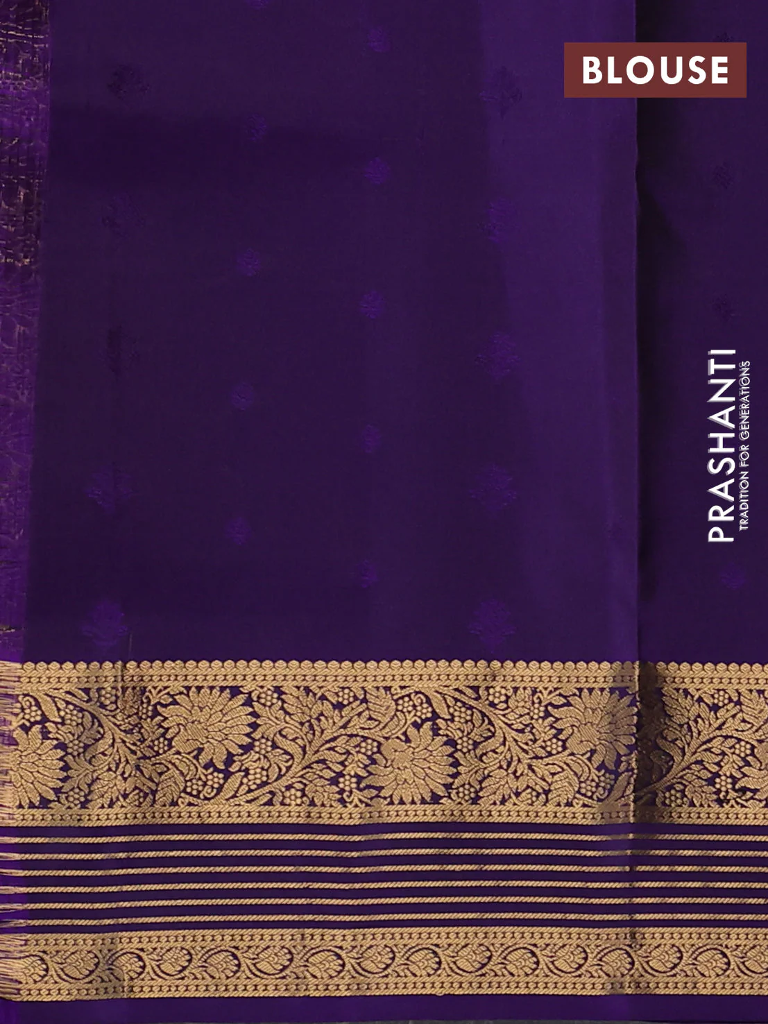 Pure soft silk saree mehendi green and violet with allover zari woven buttas and floral zari woven border - Image 3