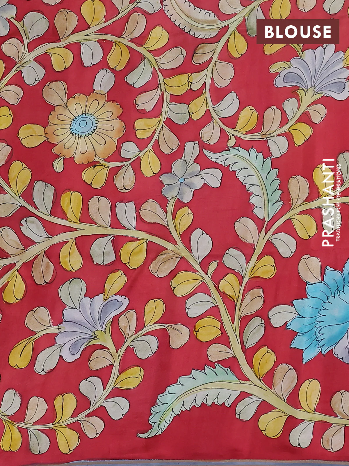 Pure soft silk saree mustard shade and maroon with plain body and kalamkari hand painted border & pallu - Image 3