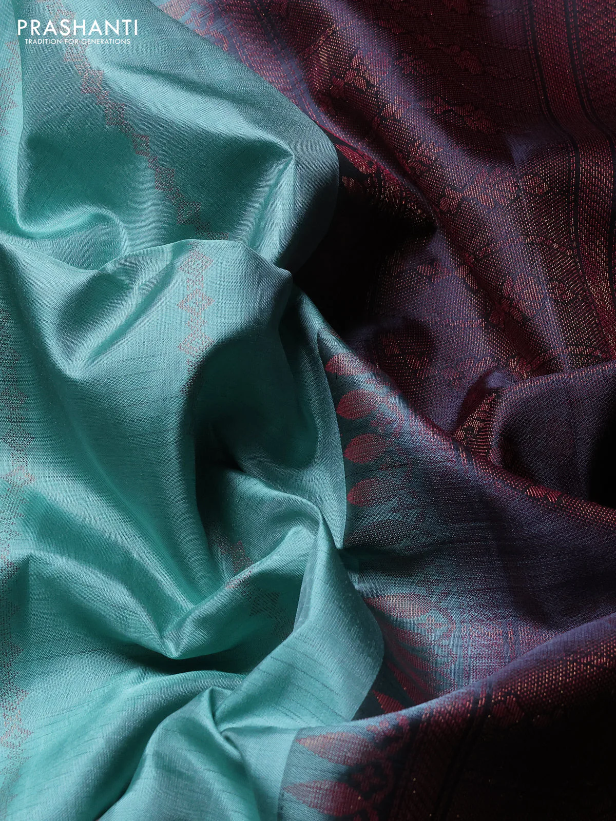 Pure soft silk saree pastel green and black with allover thread zari woven buttas and piping border - Image 3