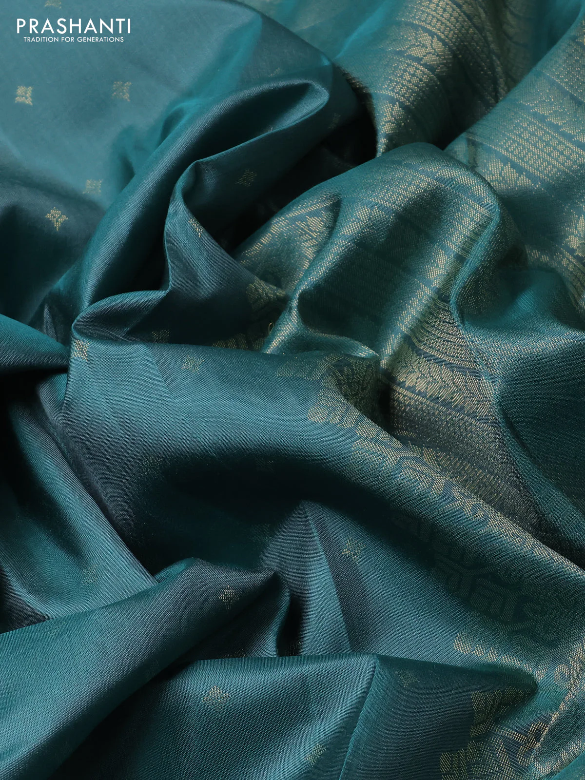 Pure soft silk saree pastel green shade with allover zari woven buttas and zari woven border - Image 3