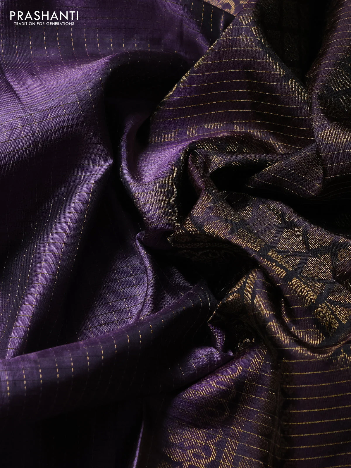 Pure soft silk saree pastel purple and coffee brown with allover zari weaves  and rettapet zari woven butta border - Image 3