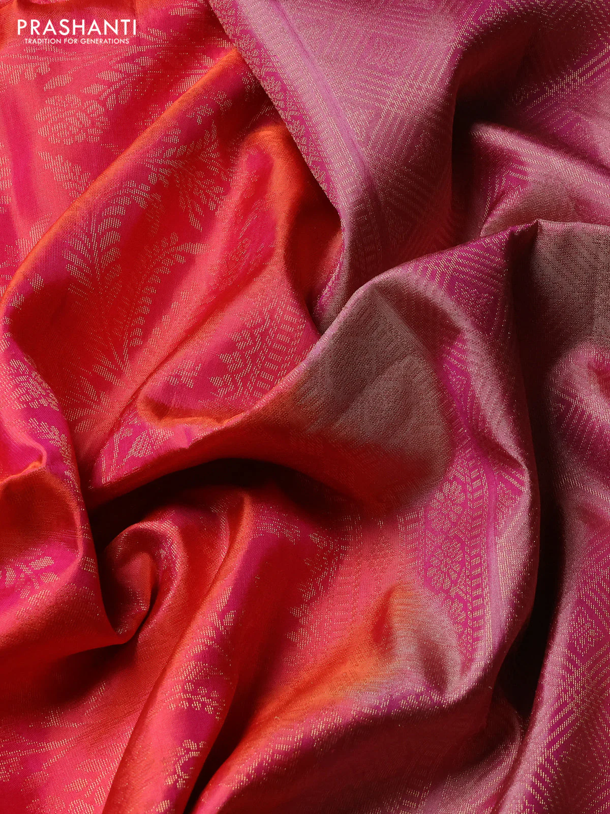 Pure soft silk saree peach shade and purple with allover zari brocade weaves and piping border - Image 3