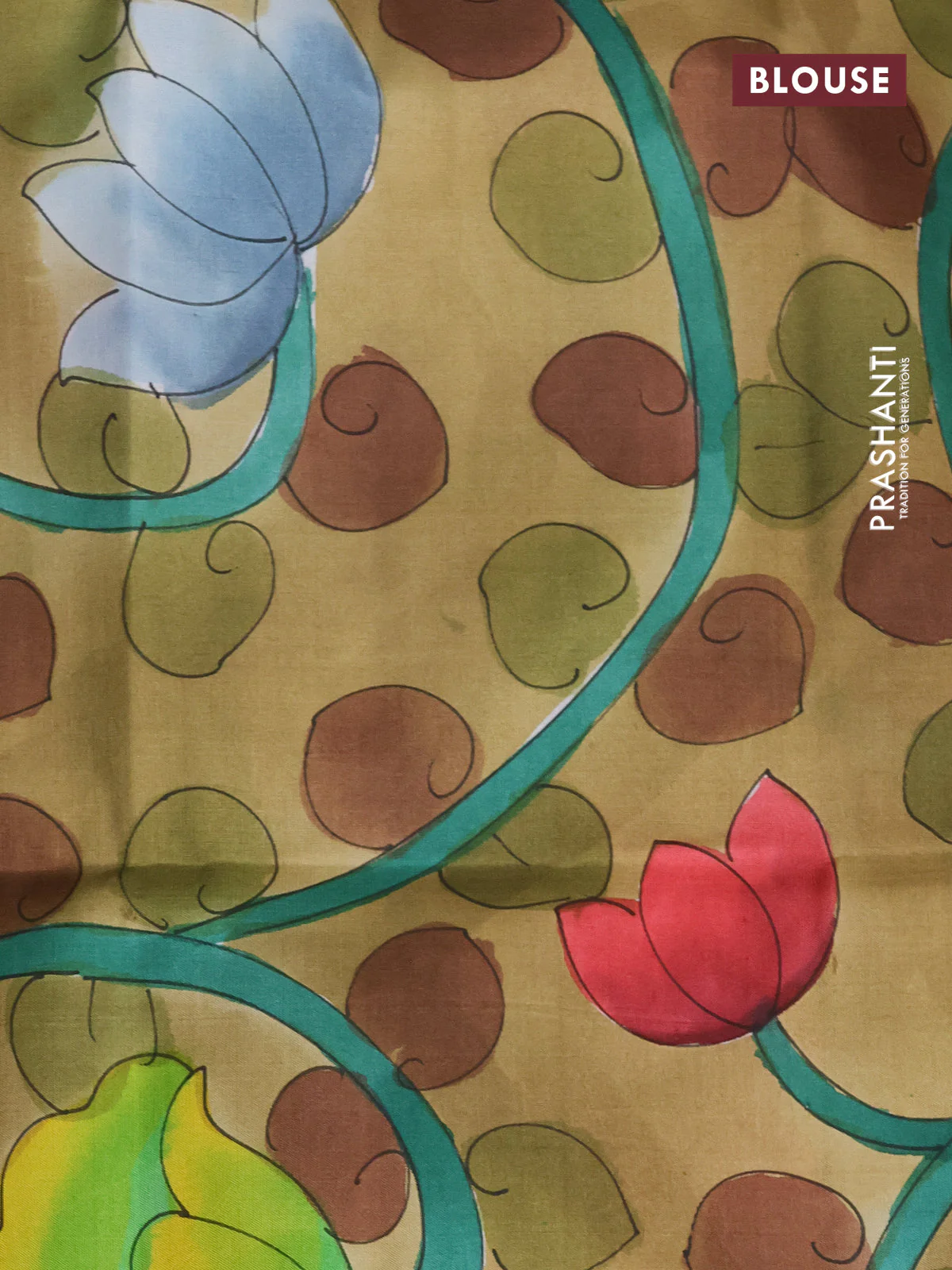 Pure soft silk saree peach shade and sandal with plain body and hand painted pallu & blouse - Image 3