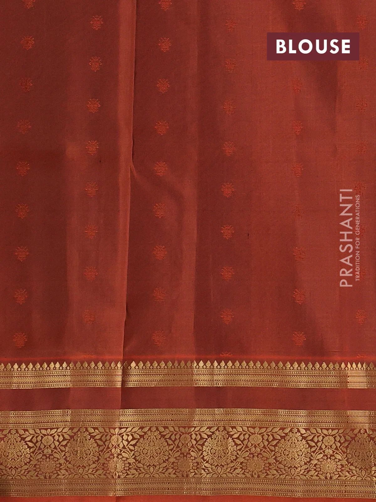 Pure soft silk saree peacock blue and rustic orange with allover zari woven buttas and zari woven border - Image 3