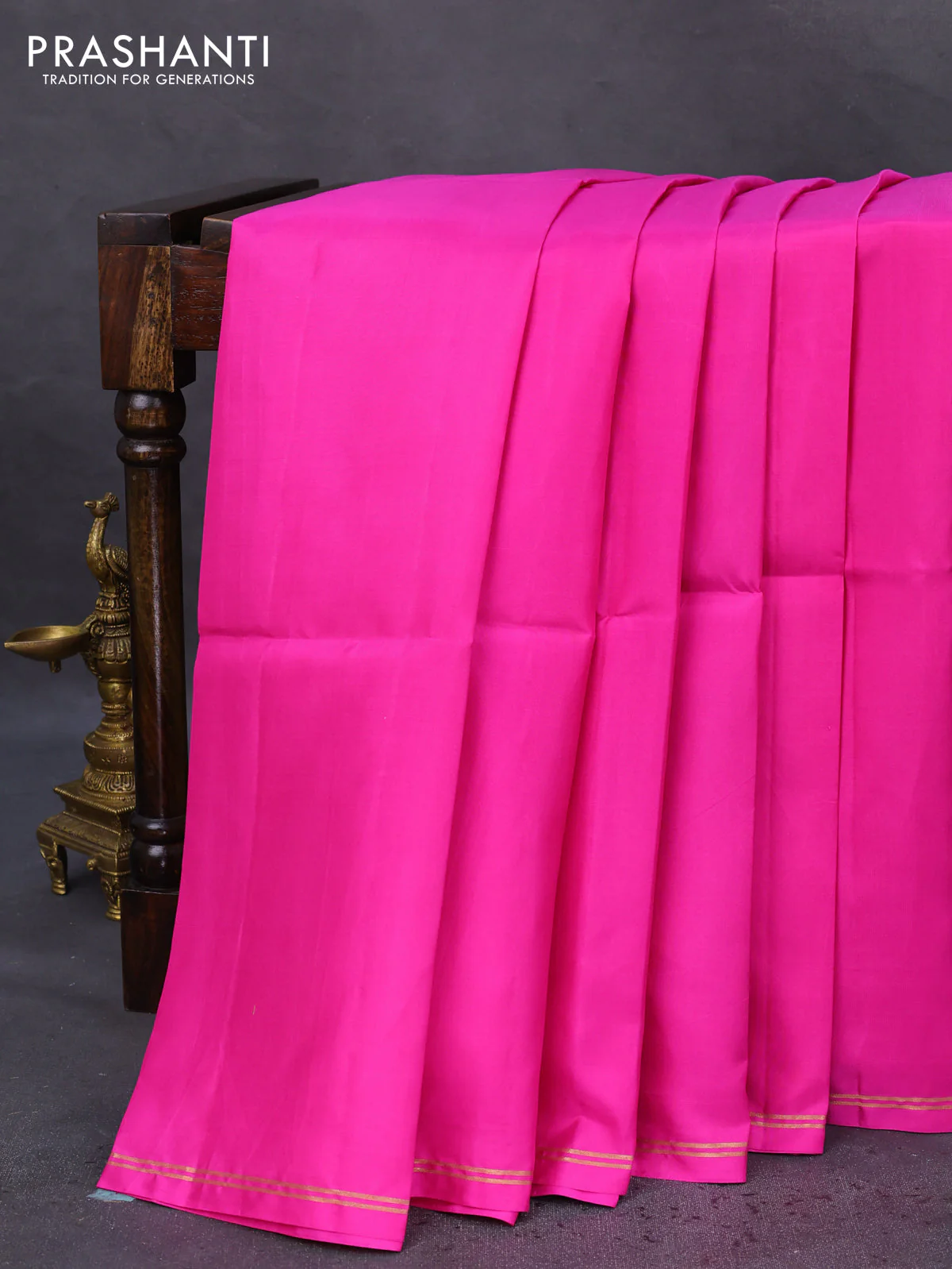 Pure soft silk saree pink and black with plain body and hand painted kalamkari pallu - Image 2