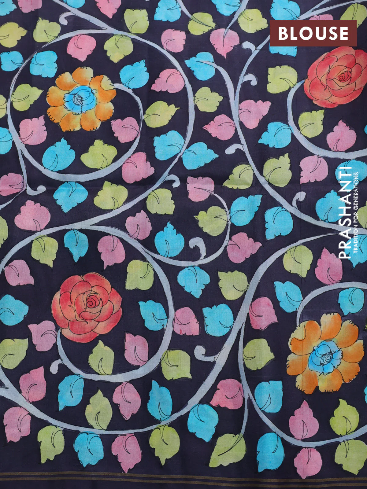 Pure soft silk saree pink and black with plain body and hand painted kalamkari pallu - Image 4