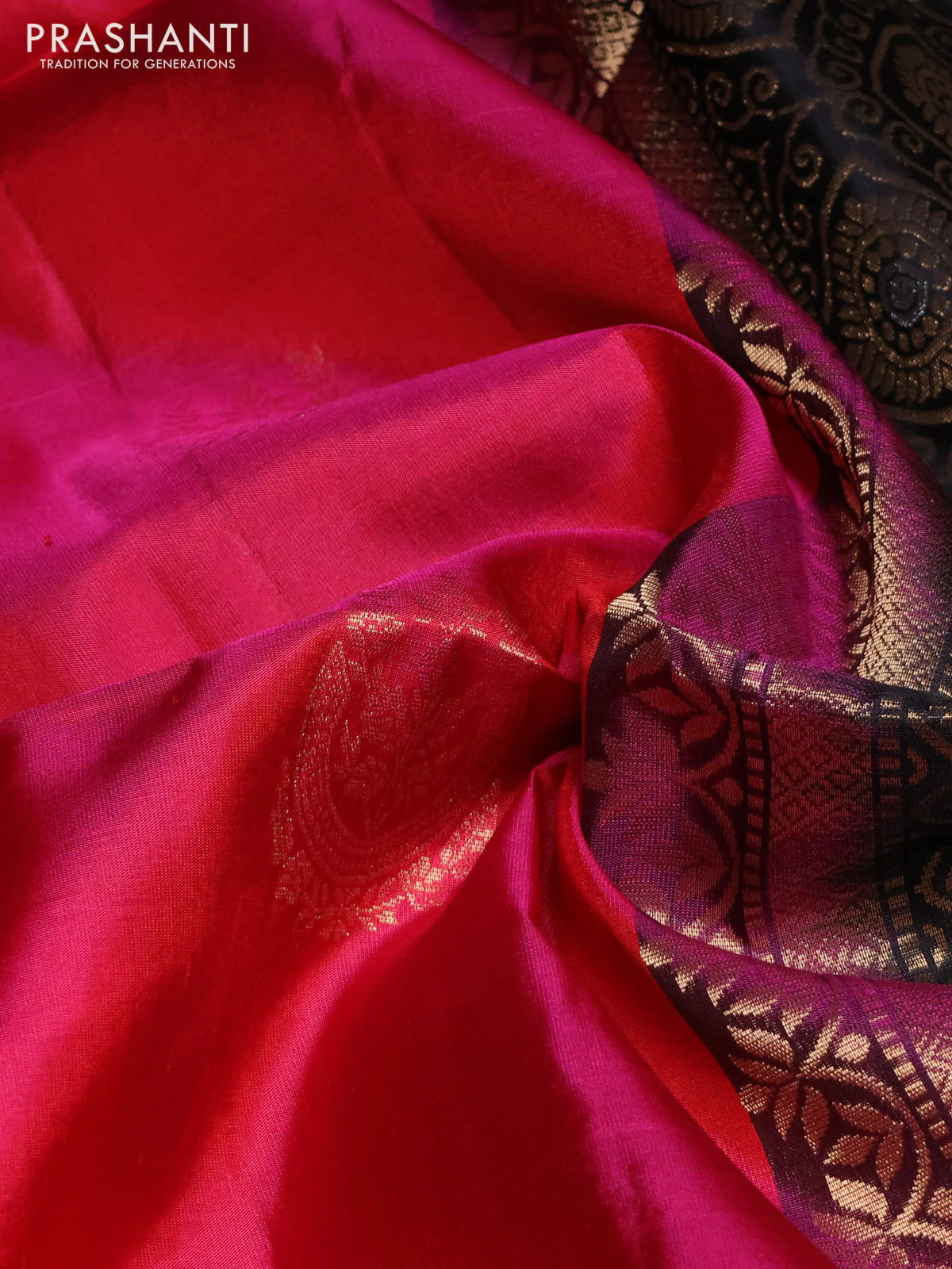 Pure soft silk saree pink and black with zari woven buttas and zari woven simple border - Image 3