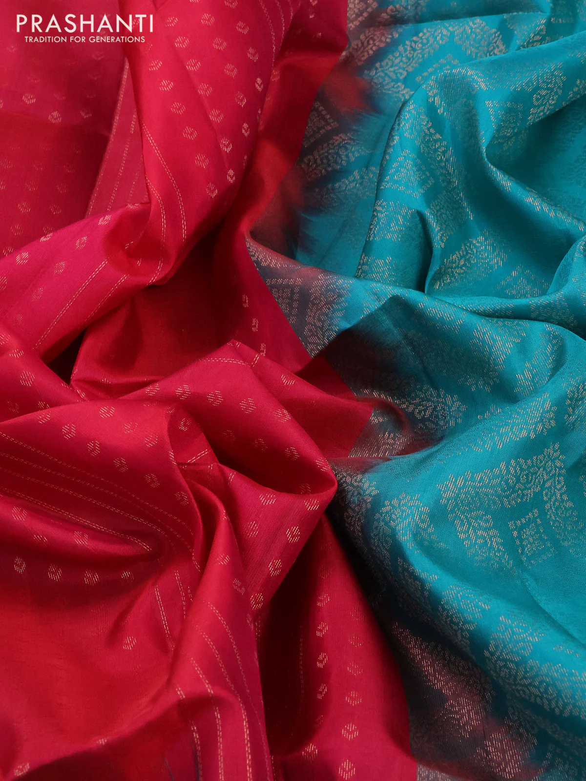 Pure soft silk saree pink and teal blue with allover zari weaves and rich zari woven border - Image 3