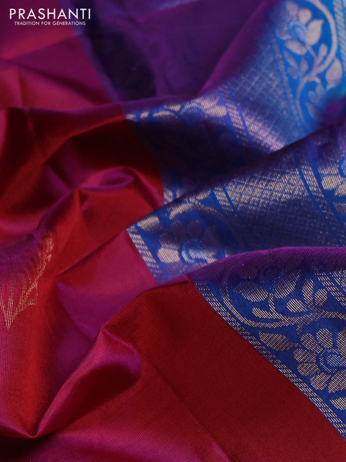 Pure soft silk saree pink and teal blue with zari woven buttas and rettapet zari woven border - Image 3
