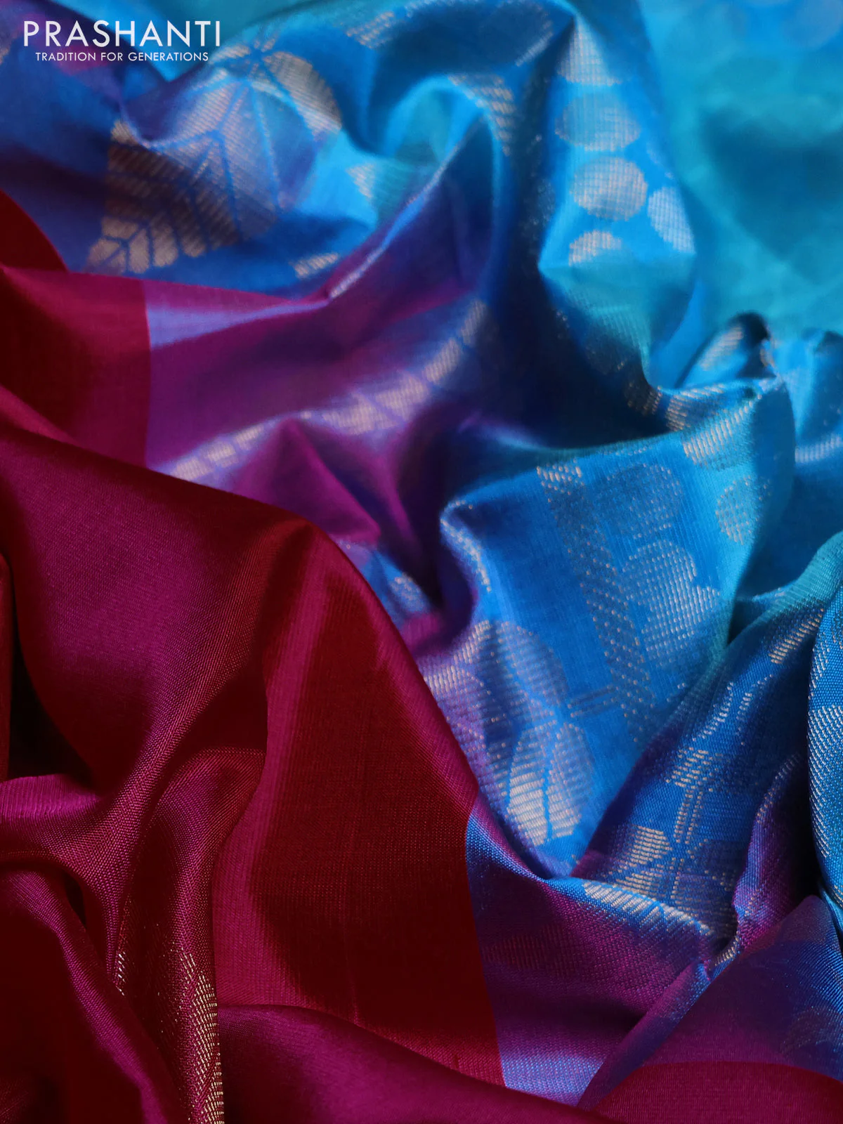 Pure soft silk saree pink and teal blue with zari woven buttas and zari woven border - Image 3