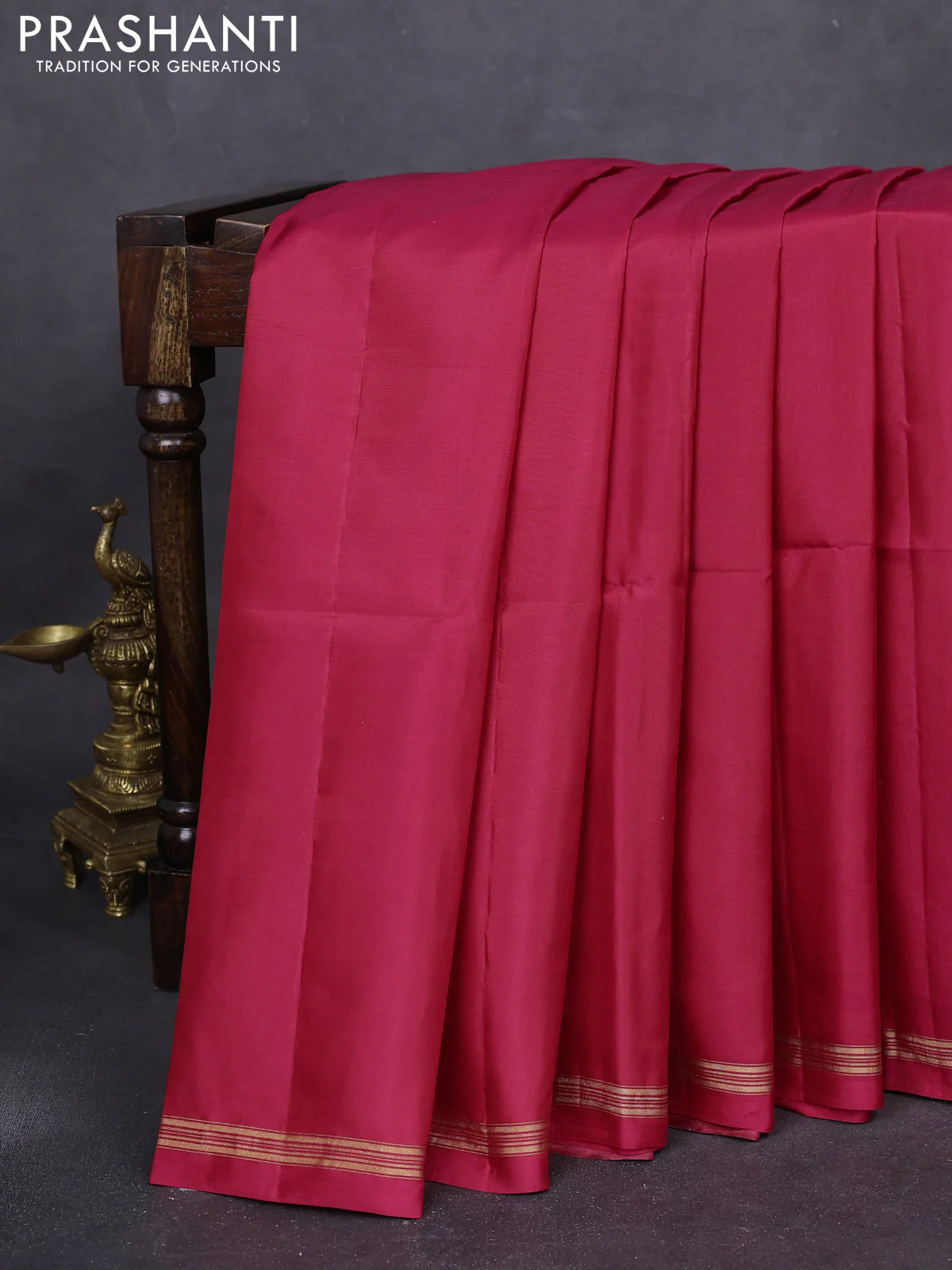 Pure soft silk saree pink and yellow with plain body and kalamkari hand painted pallu - Image 2