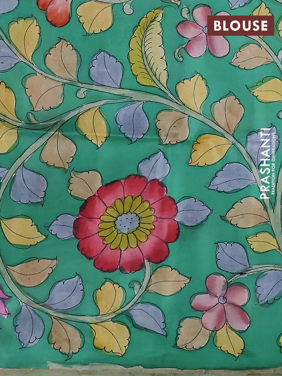 Pure soft silk saree pink shade and green with plain body and kalamkari hand painted border & pallu - Image 3