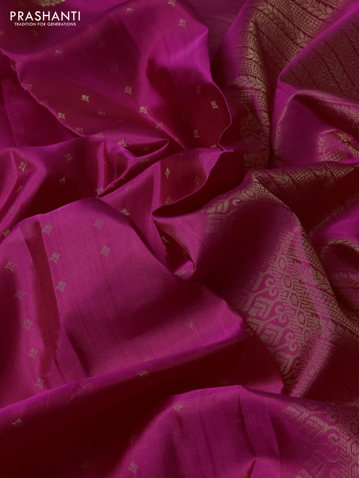 Pure soft silk saree pink with allover zari woven buttas and zari woven border - Image 3