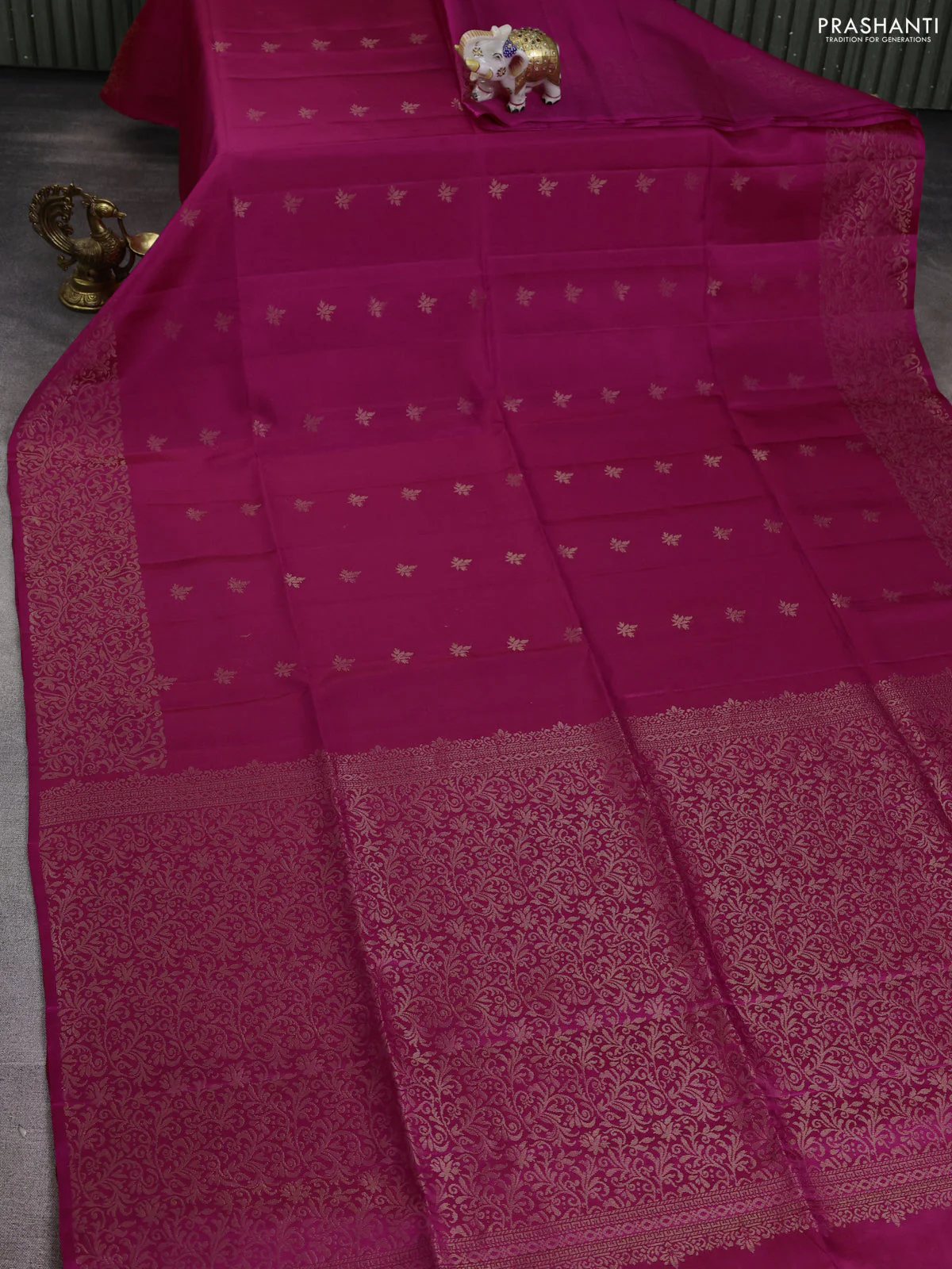 Pure soft silk saree pink with zari woven buttas and rich zari woven border - Image 2