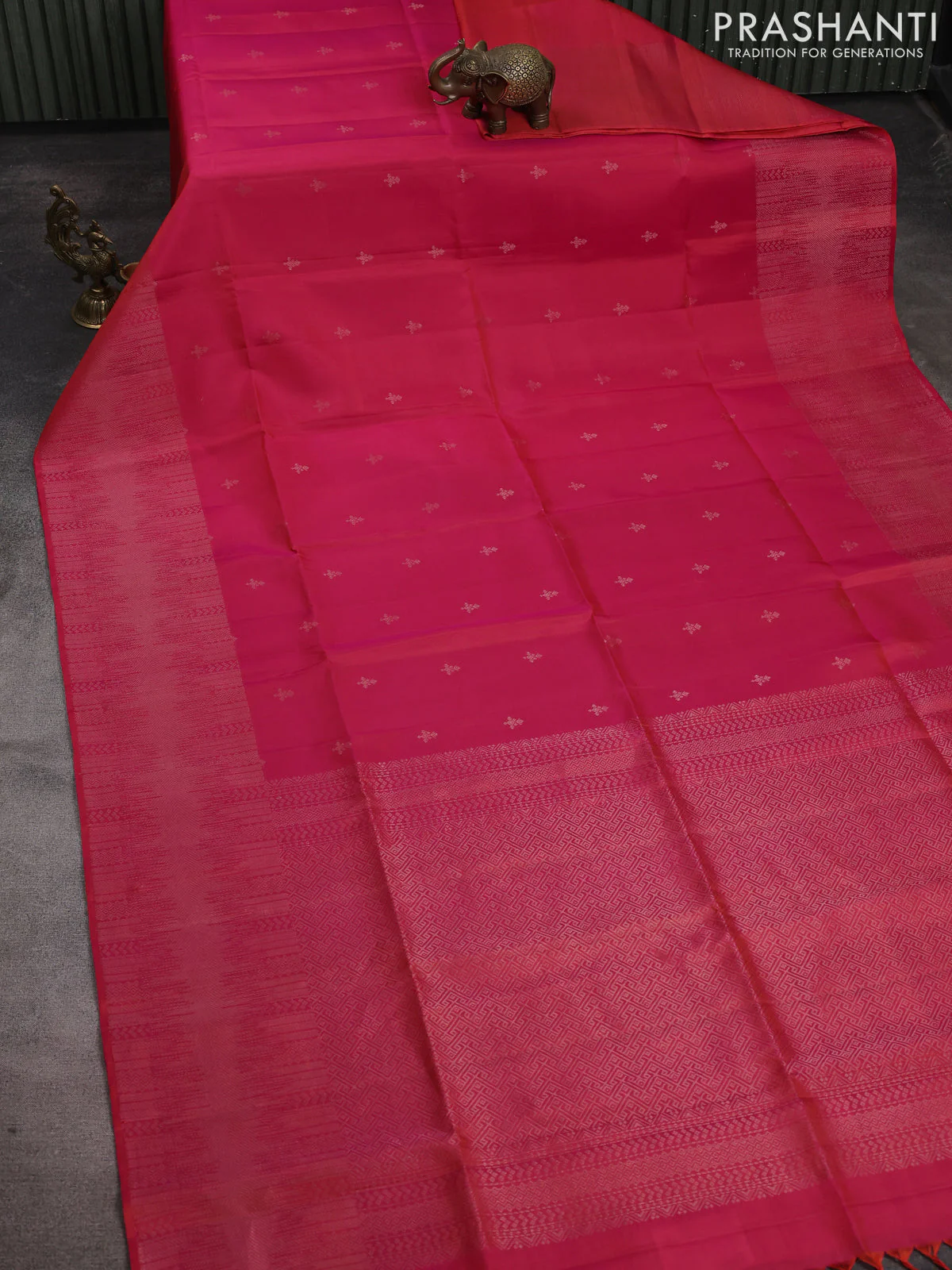 Pure soft silk saree pink with zari woven buttas and zari woven border - Image 2