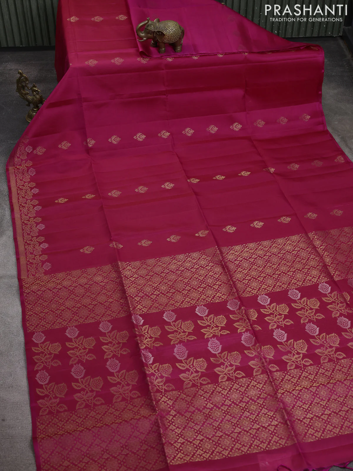 Pure soft silk saree pink with zari woven buttas and zari woven border - Image 2