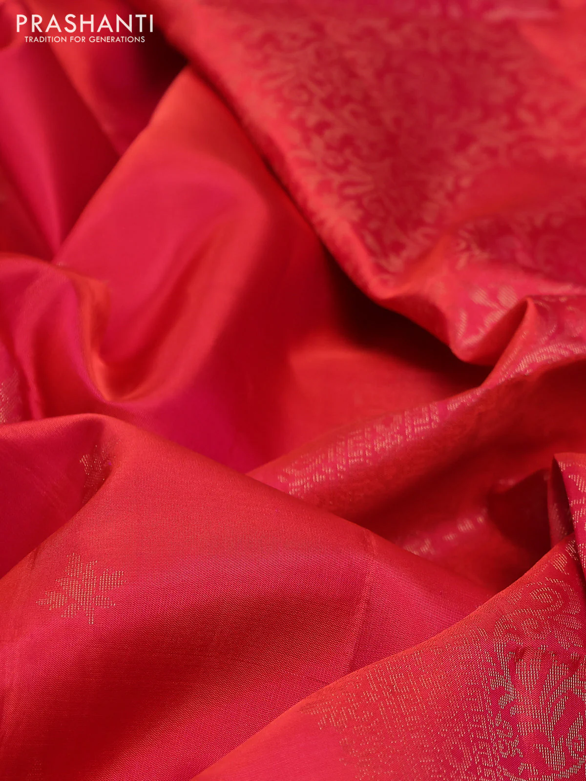 Pure soft silk saree pinkish orange with zari woven buttas and rich zari woven border - Image 3