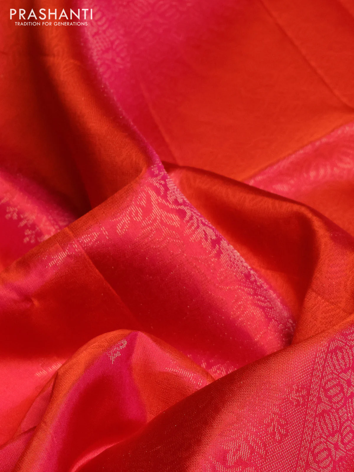Pure soft silk saree pinkish orange with zari woven buttas and zari woven border - Image 3
