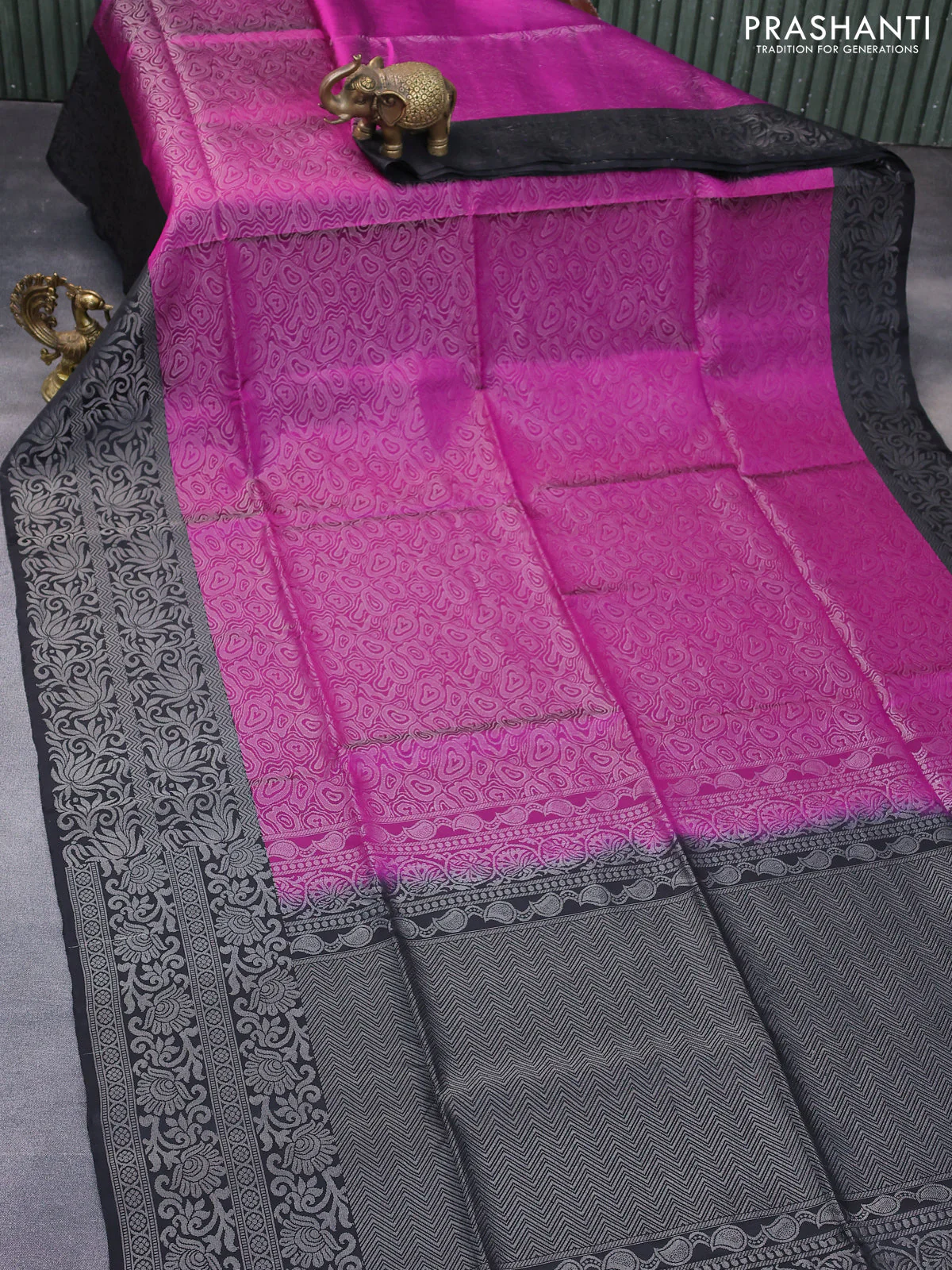 Pure soft silk saree purple and black with allover silver zari woven brocade weaves and silver zari woven border - Image 2
