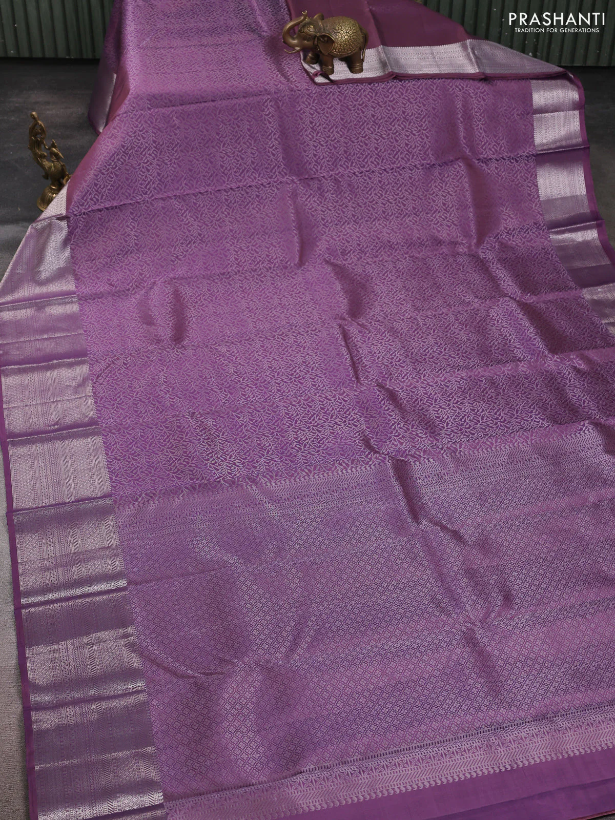 Pure soft silk saree purple with allover zari brocade weaves and zari woven border - Image 2