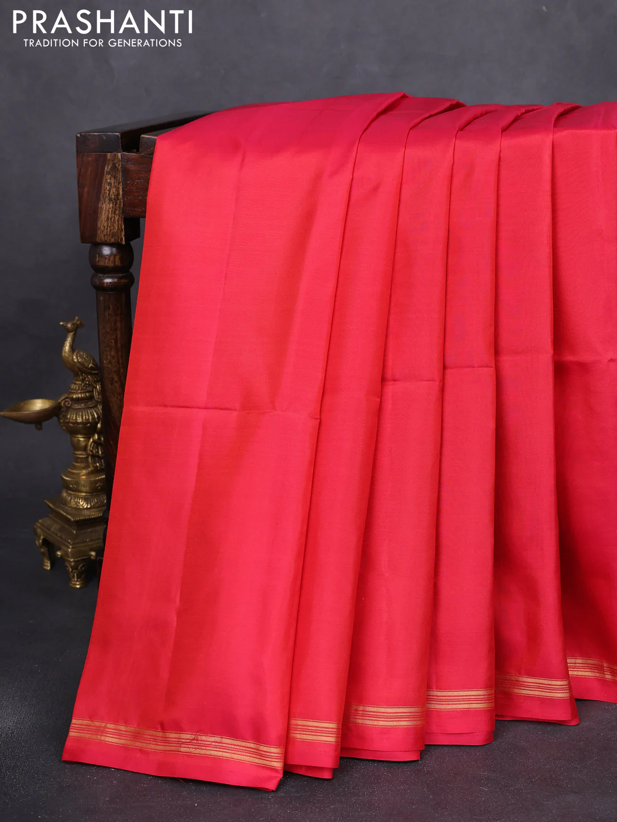 Pure soft silk saree reddish pink and teal blue with plain body and kalamkari hand painted pallu - Image 2