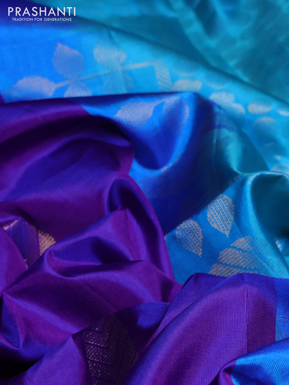 Pure soft silk saree royal blue and cs blue with zari woven buttas and zari woven border - Image 3