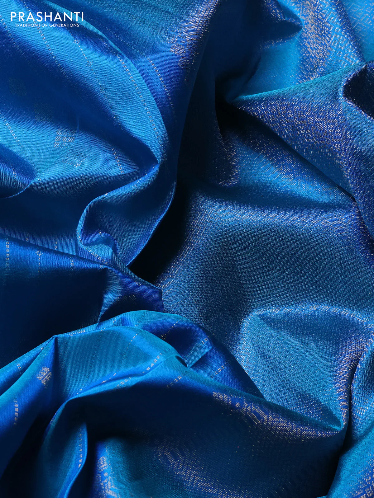 Pure soft silk saree teal blue with allover zari weaves & buttas and zari woven border - Image 3