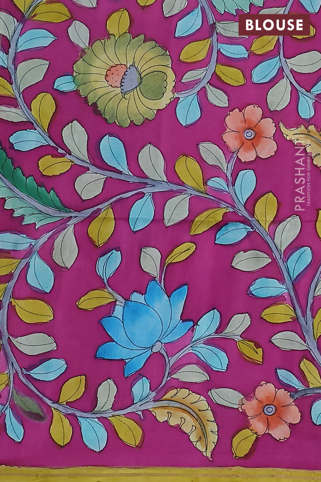Pure soft silk saree teal green and purple with plain body and kalamkari hand painted border & pallu - Image 3