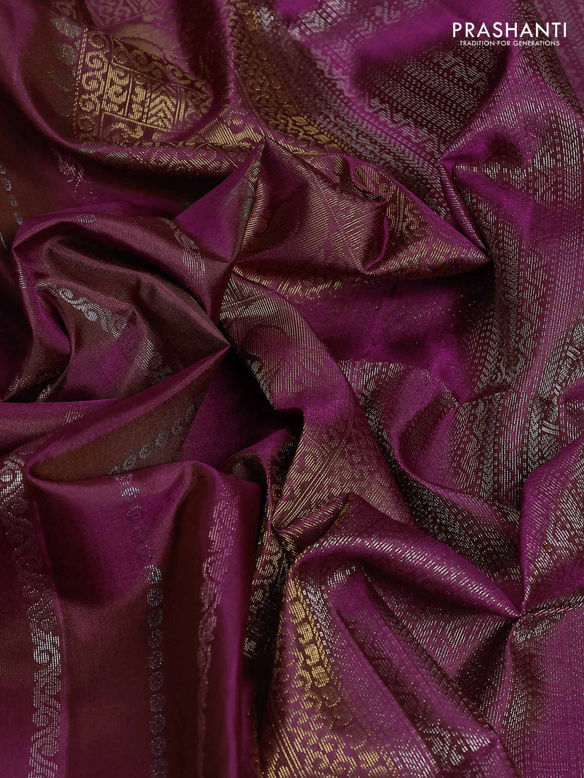 Pure soft silk saree wine shade with allover zari weaves in borderless style - Image 3