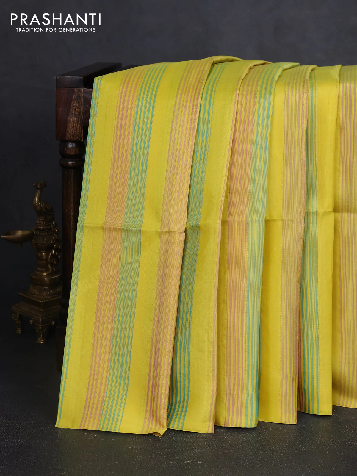Pure soft silk saree yellow with allover thread & zari weaves in borderless style