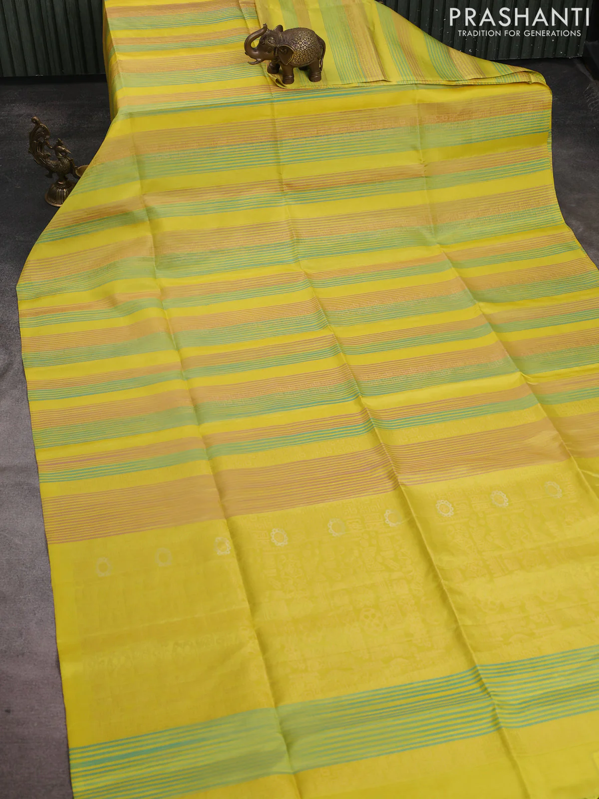 Pure soft silk saree yellow with allover thread & zari weaves in borderless style - Image 2