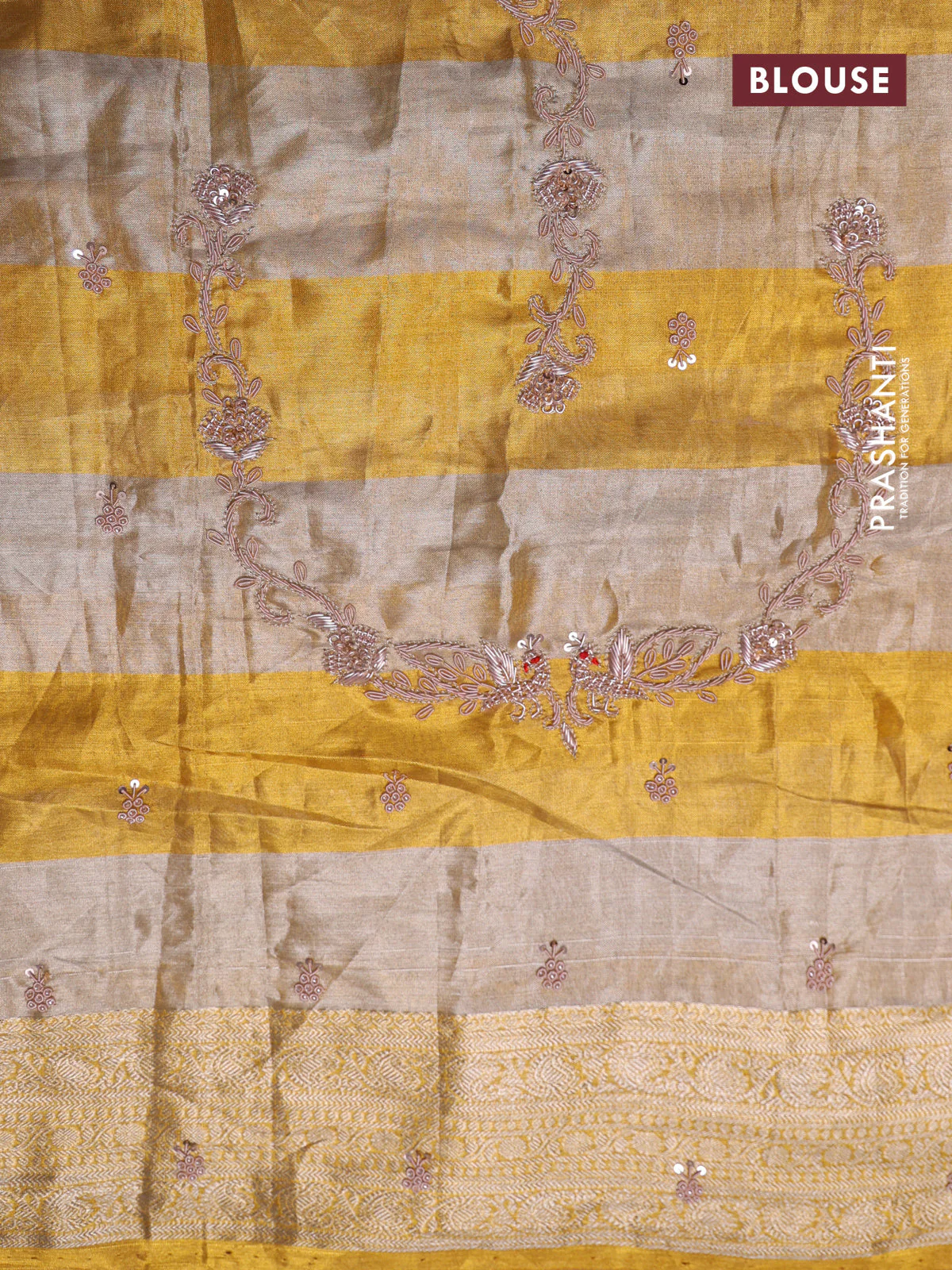 Pure tissue kanchipuram silk saree with allover zari weaves & border embroidery - Image 6