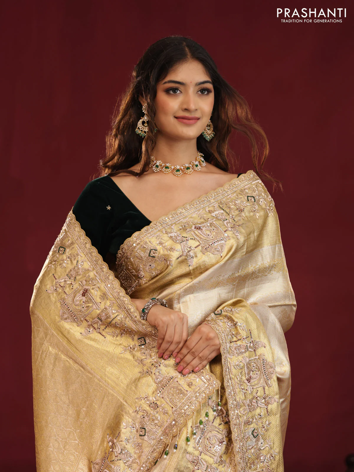 Pure tissue kanchipuram silk saree with border embroidery - Image 2