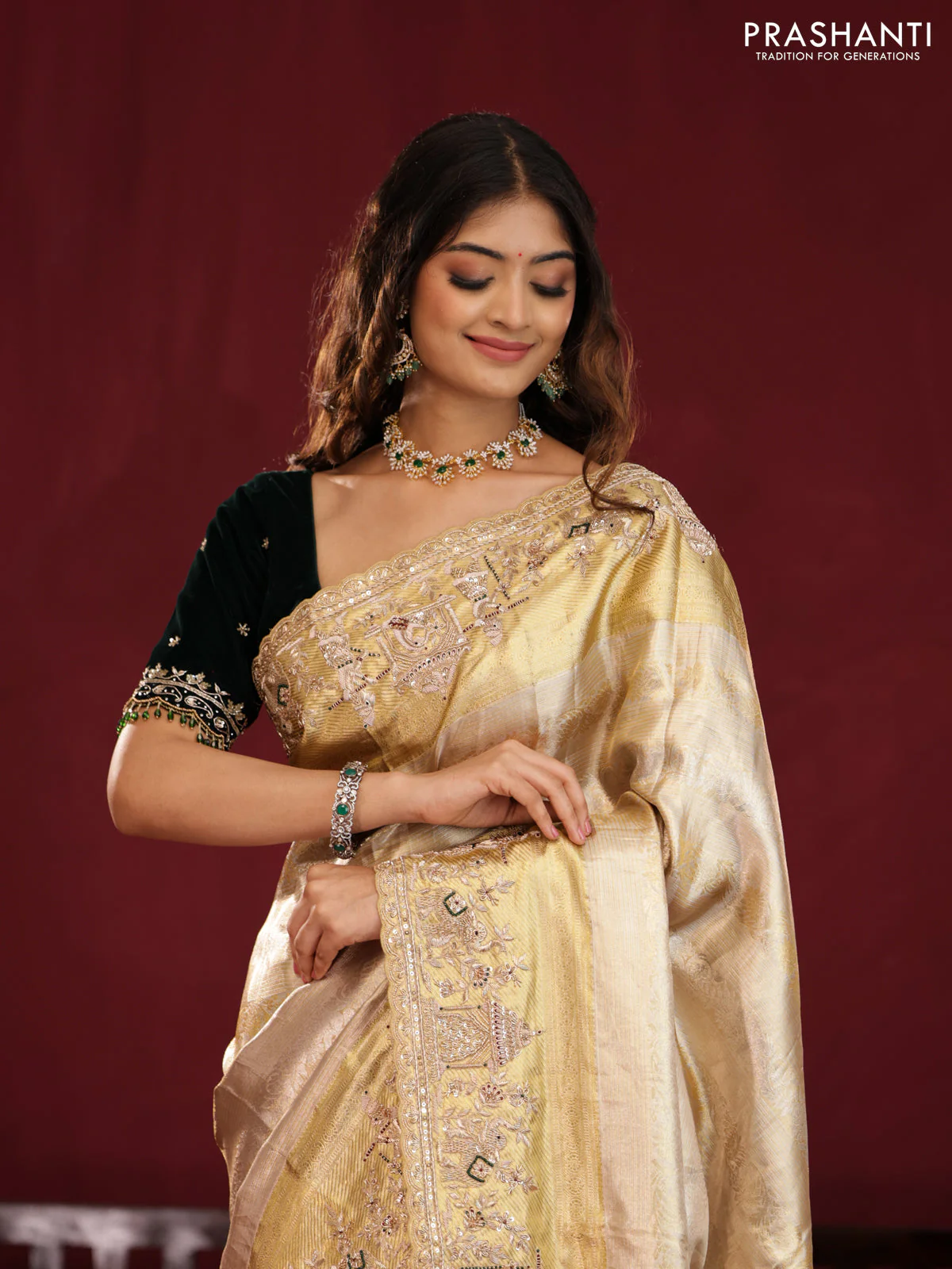 Pure tissue kanchipuram silk saree with border embroidery - Image 4