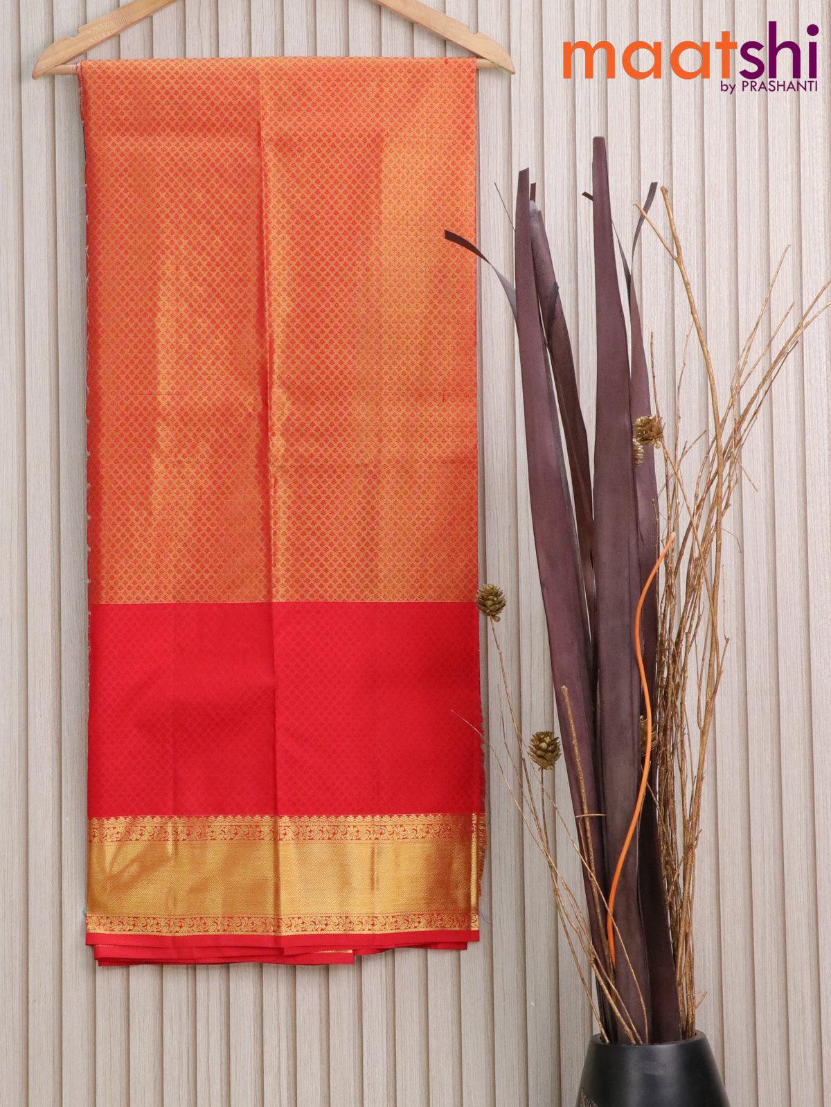 Pure tissue silk kids lehenga dual shade of gold and red with allover paisley zari weaves and long rich zari woven border - for 6 to 10 years - Image 2