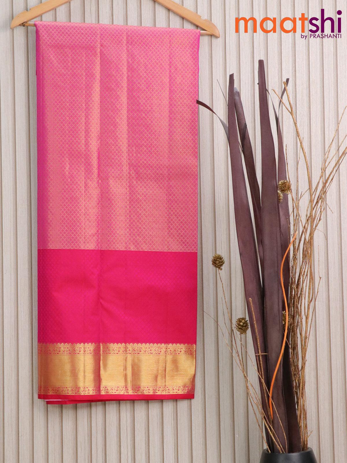 Pure tissue silk kids lehenga dual shade of pink shade and pink with allover paisley zari weaves and long rich zari woven border - for 6 to 10 years - Image 2
