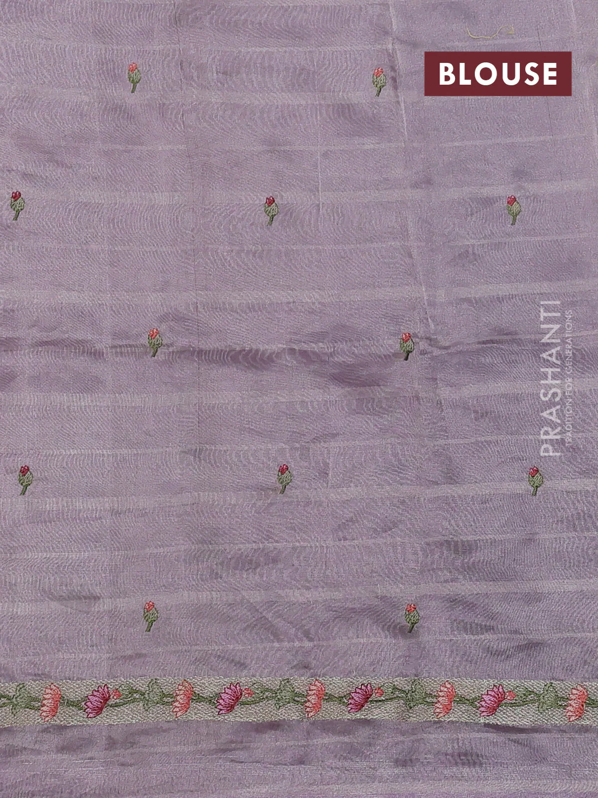 Pure tissue silk saree mild lavender with allover silver zari strip pattern & beaded work and pichwai embroidery border - Image 4