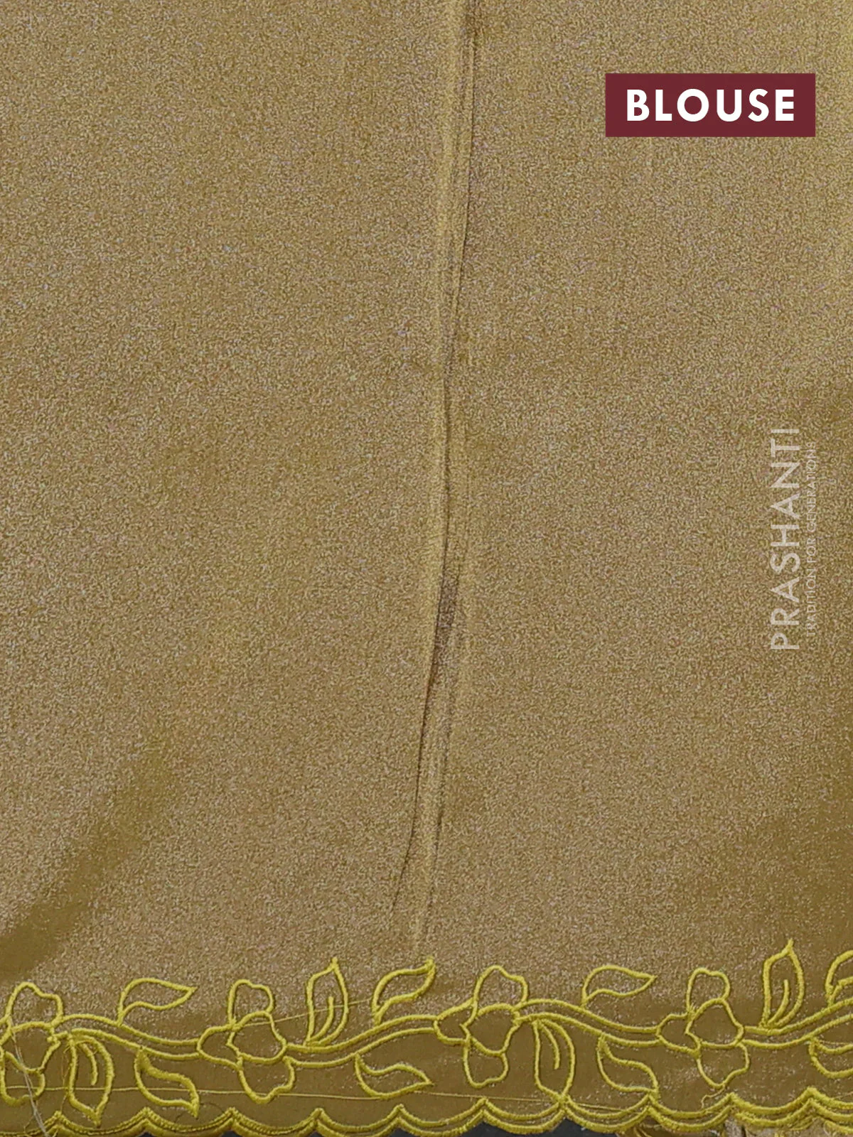 Pure tissue silk saree mustard yellow with applique work and scallop border - Image 4