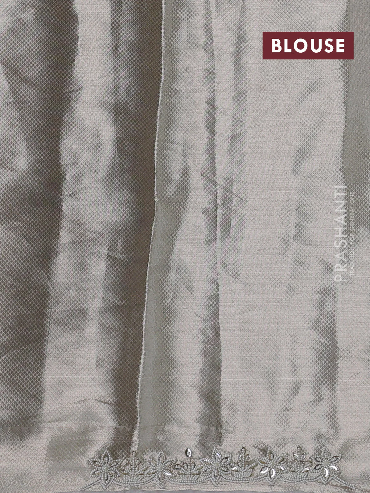 Pure tissue silk saree off white with allover zari woven brocade weaves & beaded work and beaded work border - Image 4