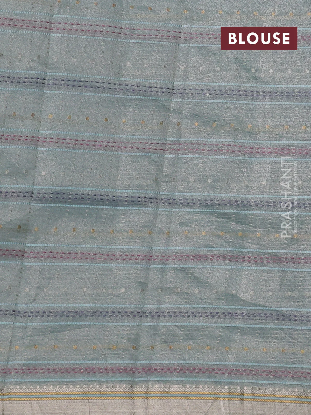 Pure tissue silk saree pastel blue with half & half style kalamkari applique - Image 4