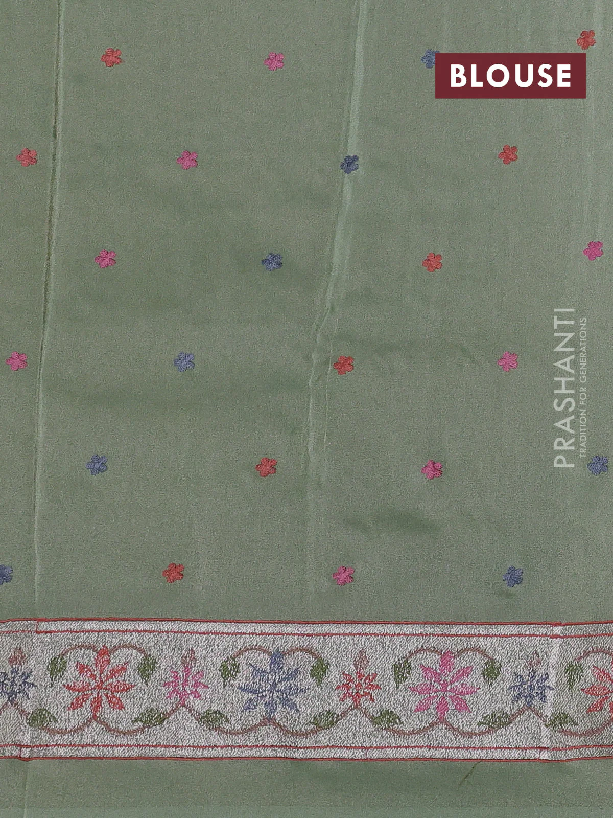 Pure tissue silk saree pastel green with allover pichwai embroidery work and embroidery border - Image 4