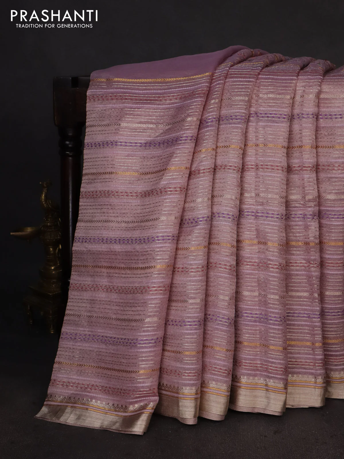 Pure tissue silk saree pastel pink with half & half style kalamkari applique - Image 2