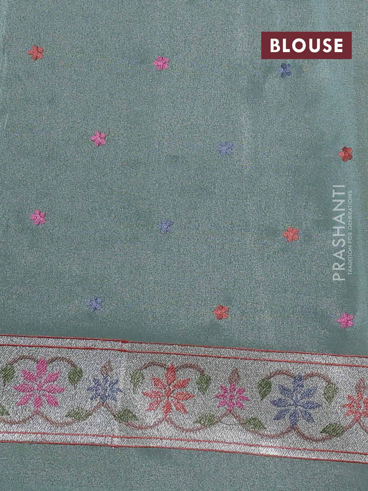 Pure tissue silk saree pista green shade with allover pichwai embroidery work and embroidery border - Image 4
