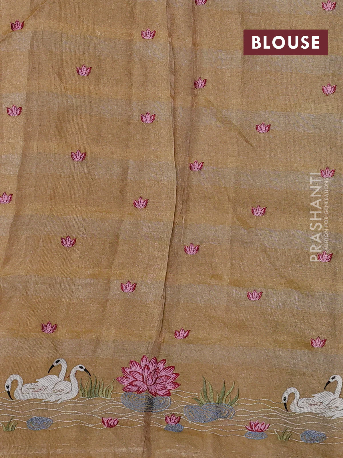 Pure tissue silk saree sandal with allover stripe pattern and embroidery border - Image 4