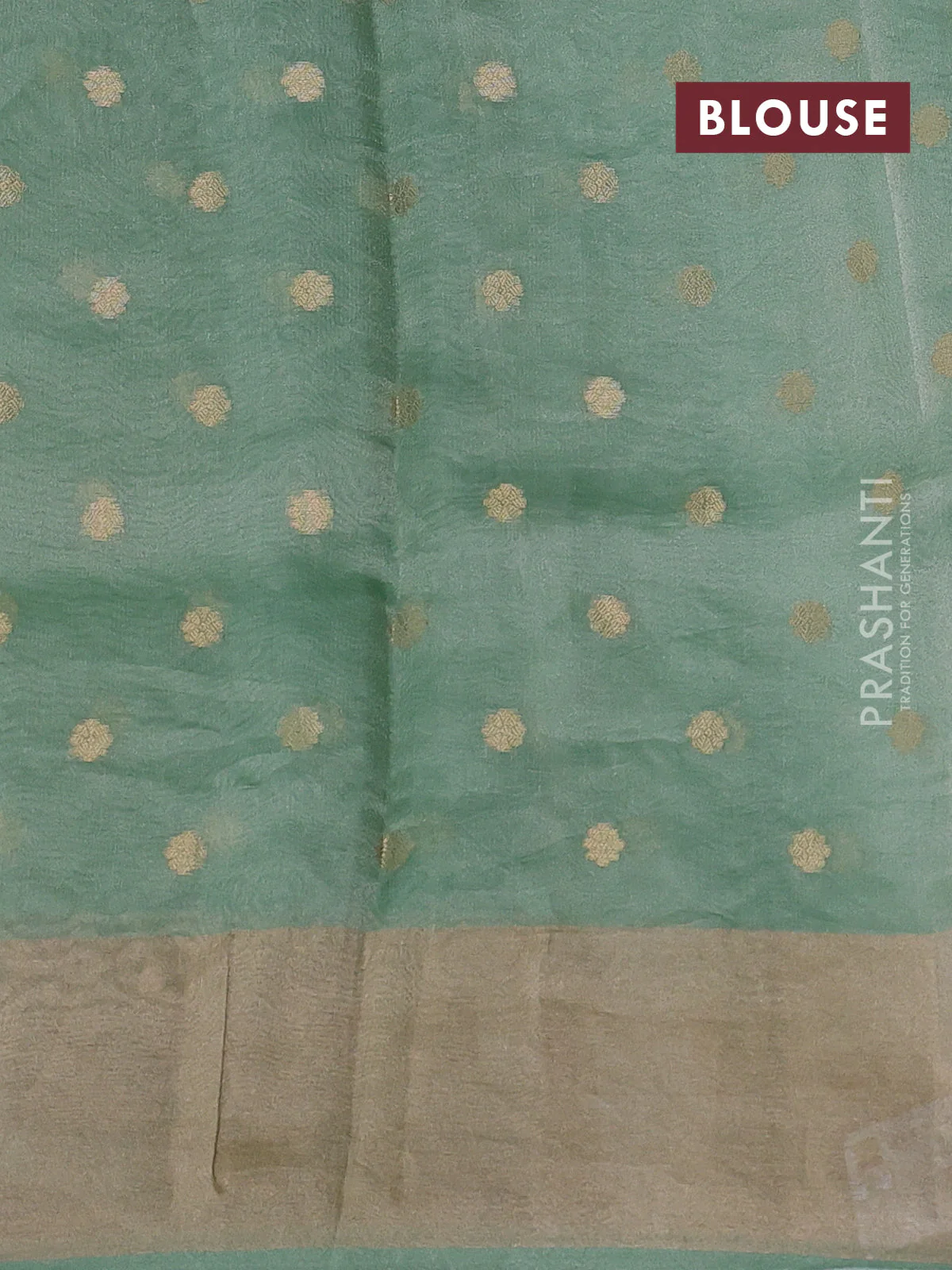 Pure tissue silk saree teal green shade with allover zari woven buttas and zari woven border - Image 4