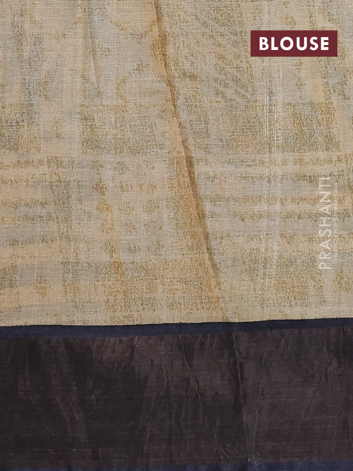 Pure tussar saree beige and black with allover prints and zari woven border - Image 3