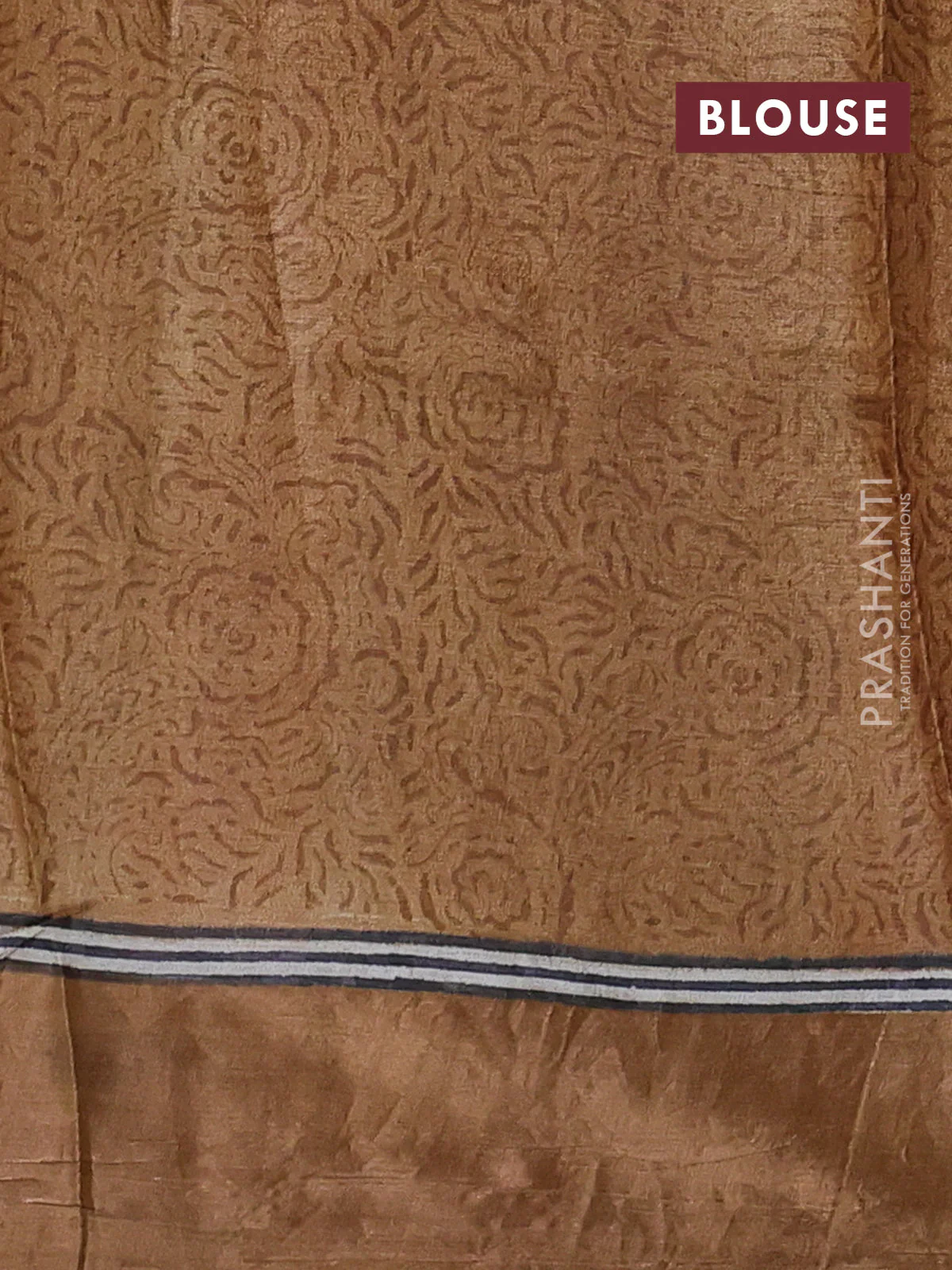 Pure tussar saree beige and sandal with allover geomatric prints and zari woven border - Image 3